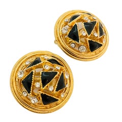 Gold-Emaille-Strass-Designer-Laufsteg-Ohrclips aus Gold