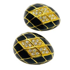 Vintage Gold Emaille Strass Designer Landebahn Clip auf Ohrringe