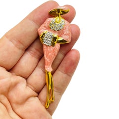 Vintage gold enamel rhinestone elegant lady in hat designer brooch