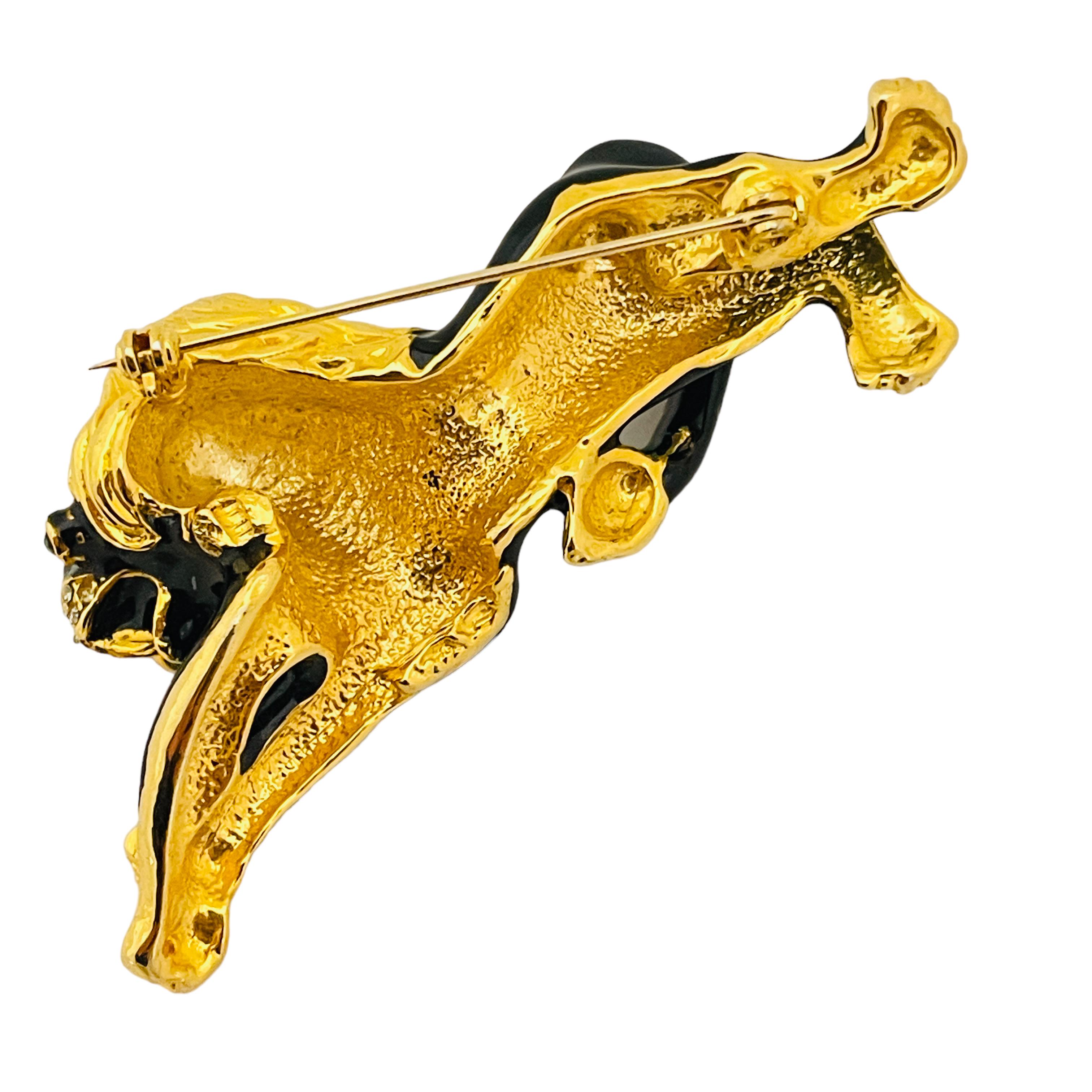 Vintage gold enamel rhinestone lion designer brooch   In Excellent Condition In Palos Hills, IL