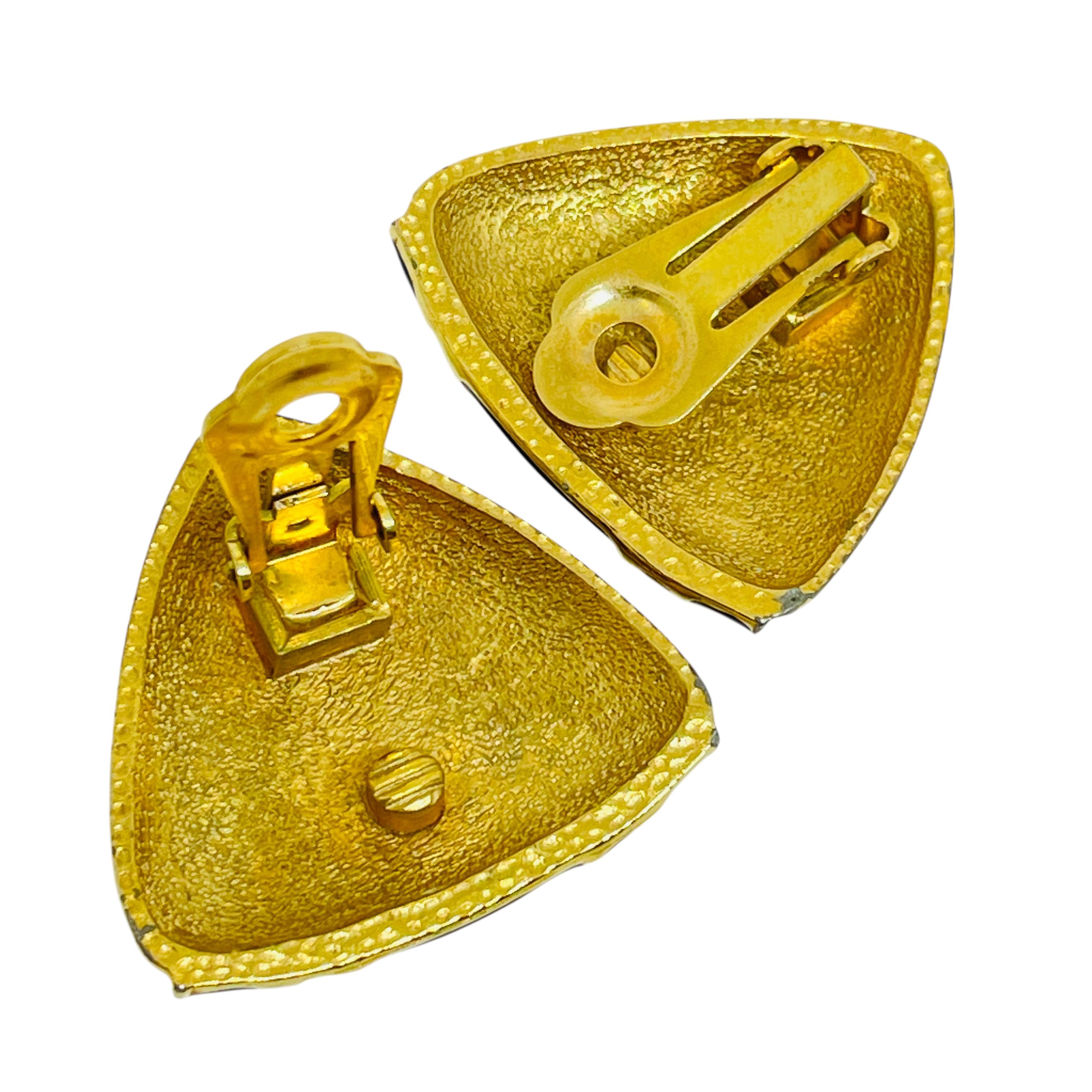 Vintage Gold Emaille Strass massiv Designer Clip auf Ohrringe im Zustand „Gut“ im Angebot in Palos Hills, IL
