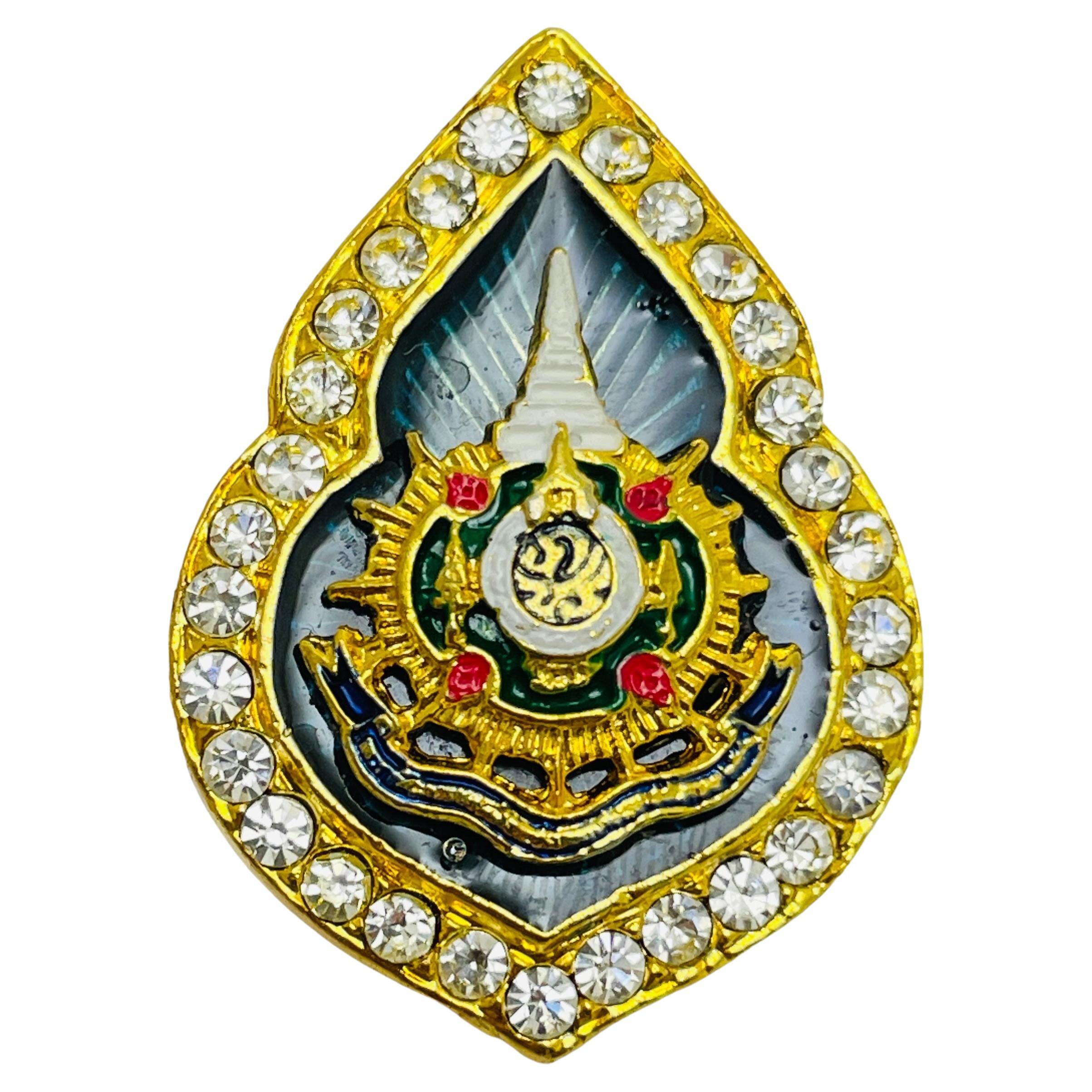 Vintage Gold Emaille Strasssteine kleine Brosche im Angebot