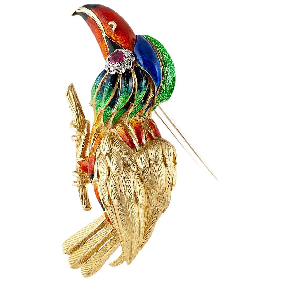 Vintage Gold Enamel Toucan Brooch