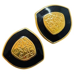 Vintage gold enamel clip on earrings