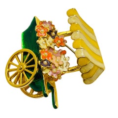 Vintage Gold emailliert Perle Blume Wagen Designer Brosche