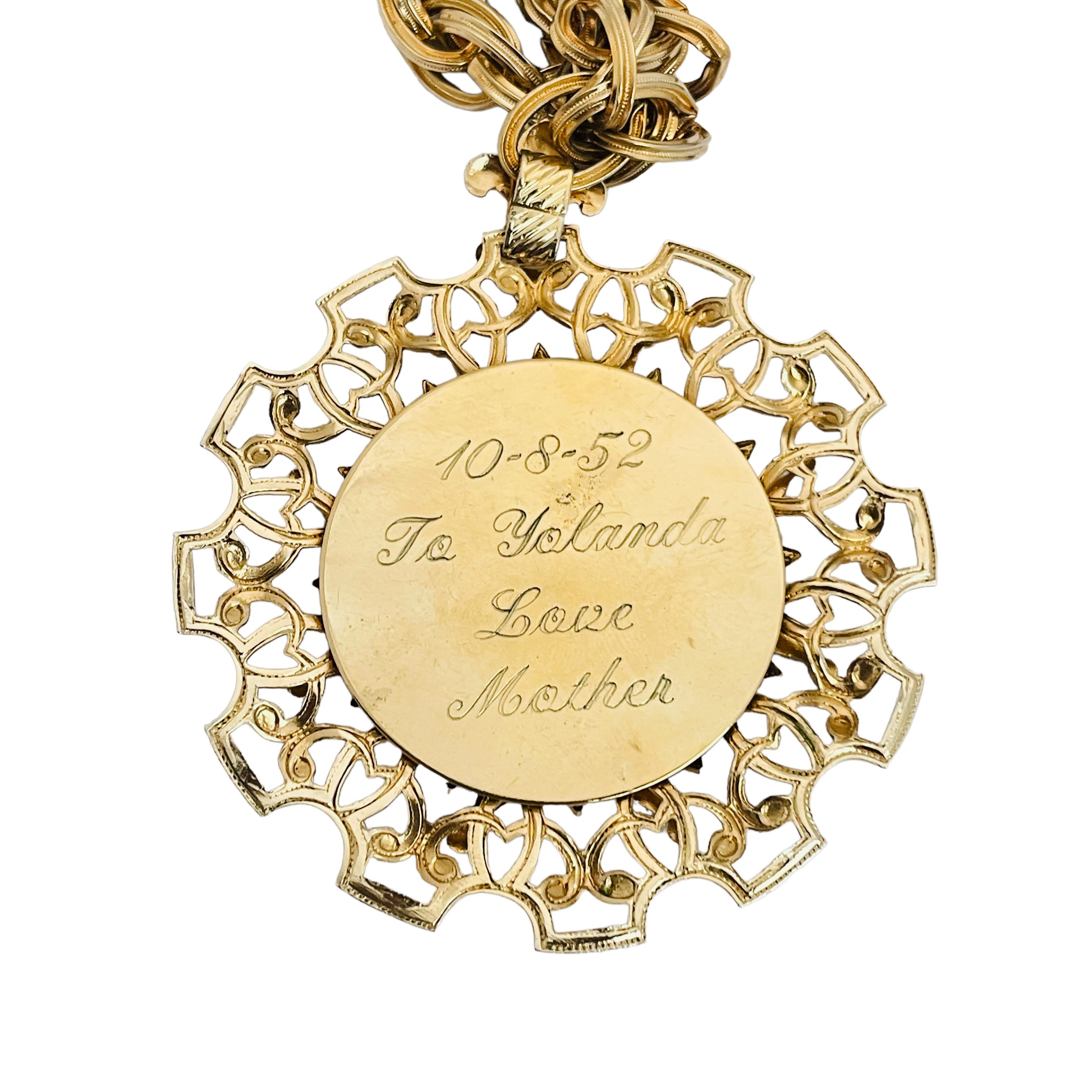 Women's or Men's Vintage gold engraved huge Maltese cross enamel necklace