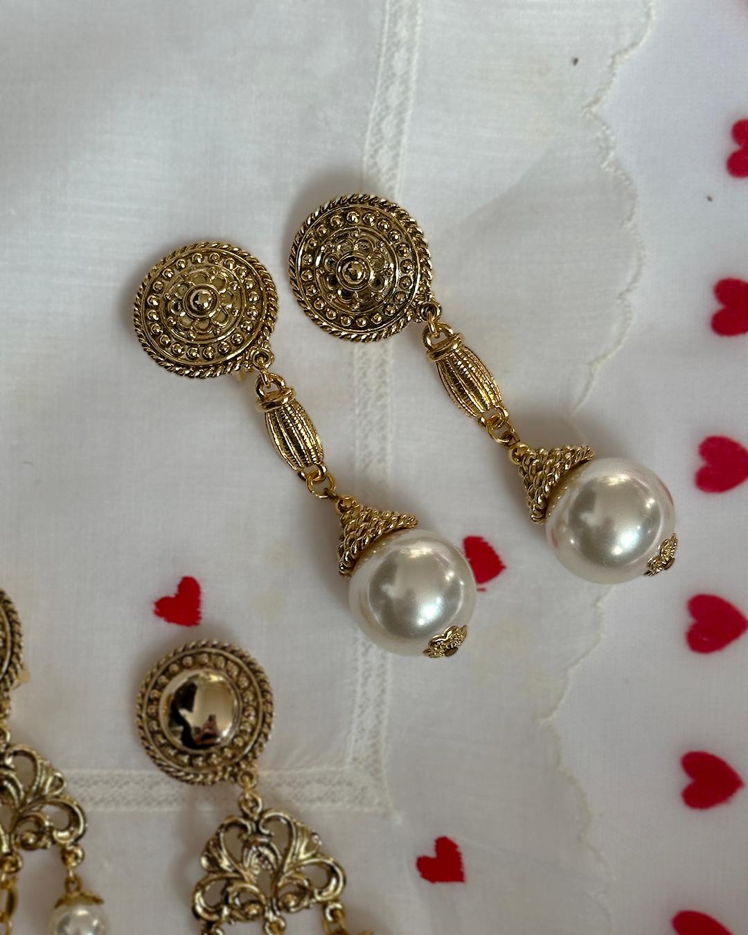 gold pearl statement earrings