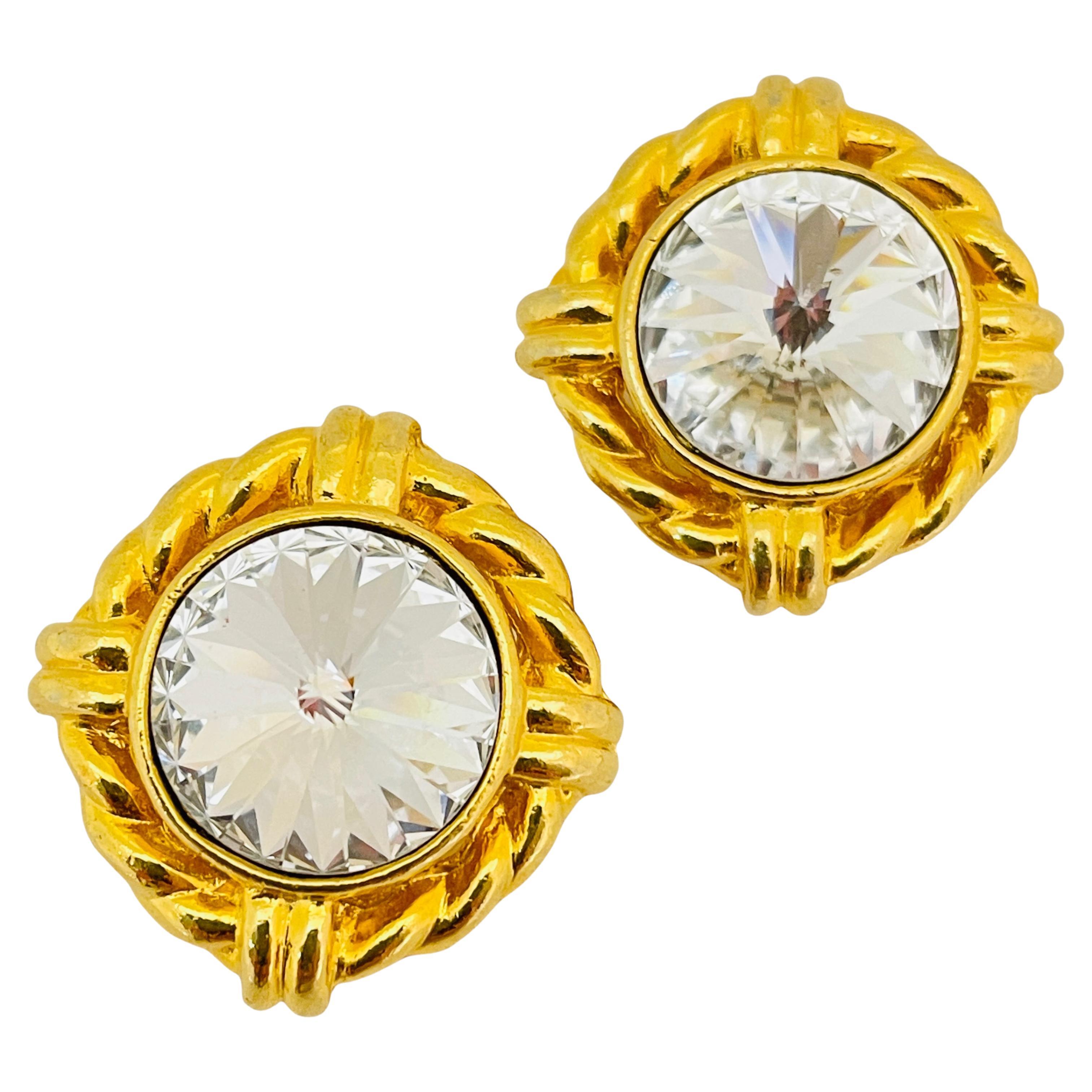 Vintage gold faceted glass designer runway clip on earrings For Sale