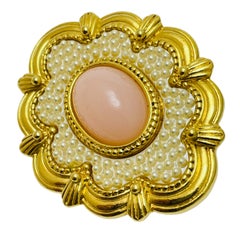 Vintage gold faux ciral pearls designer brooch