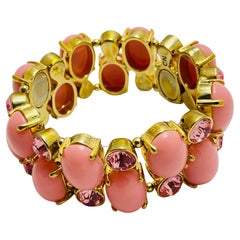 Vintage gold faux coral glass designer runway bracelet