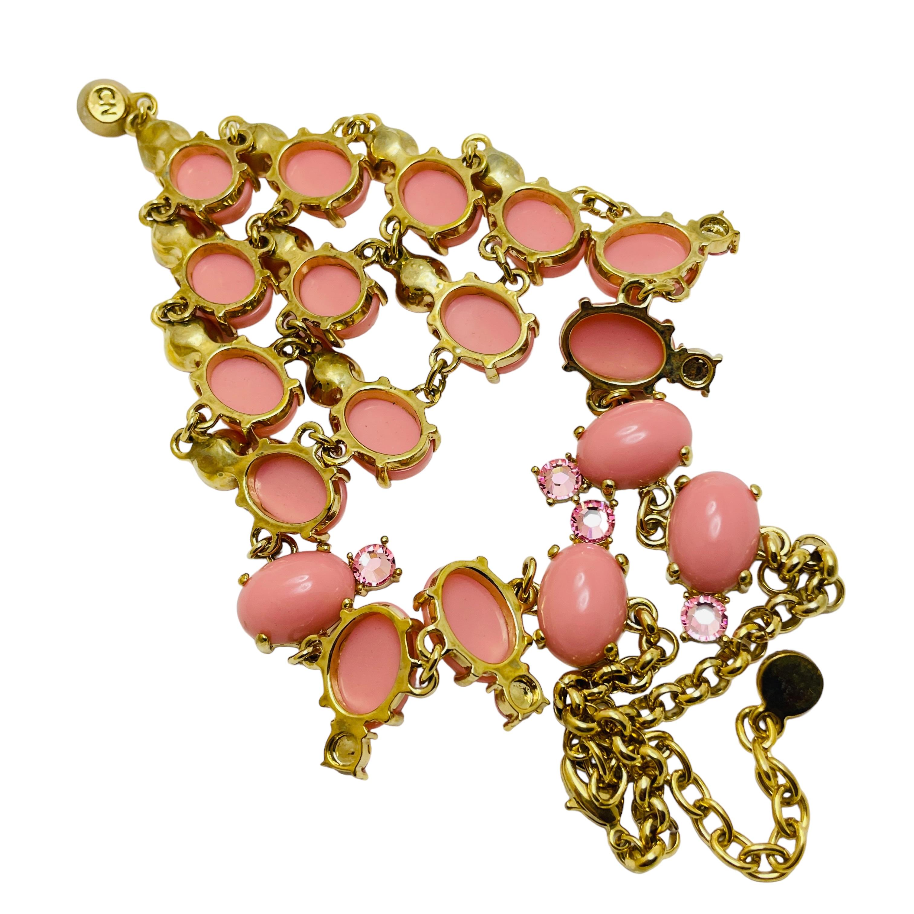 Vintage gold faux coral glass designer runway necklace In Good Condition For Sale In Palos Hills, IL