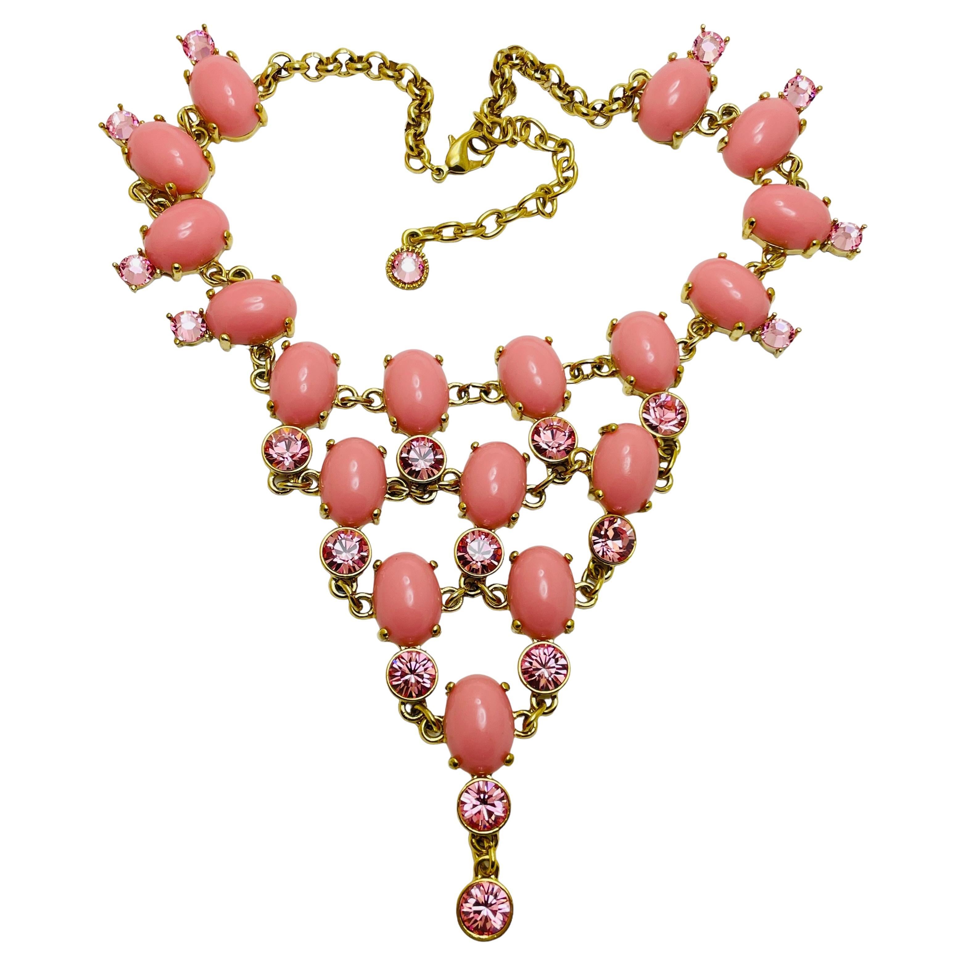 Vintage gold faux coral glass designer runway necklace For Sale