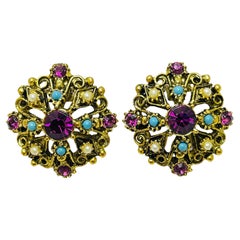 Boucles d'oreilles à clip vintage en or et fausses pierres de créateurs de mode