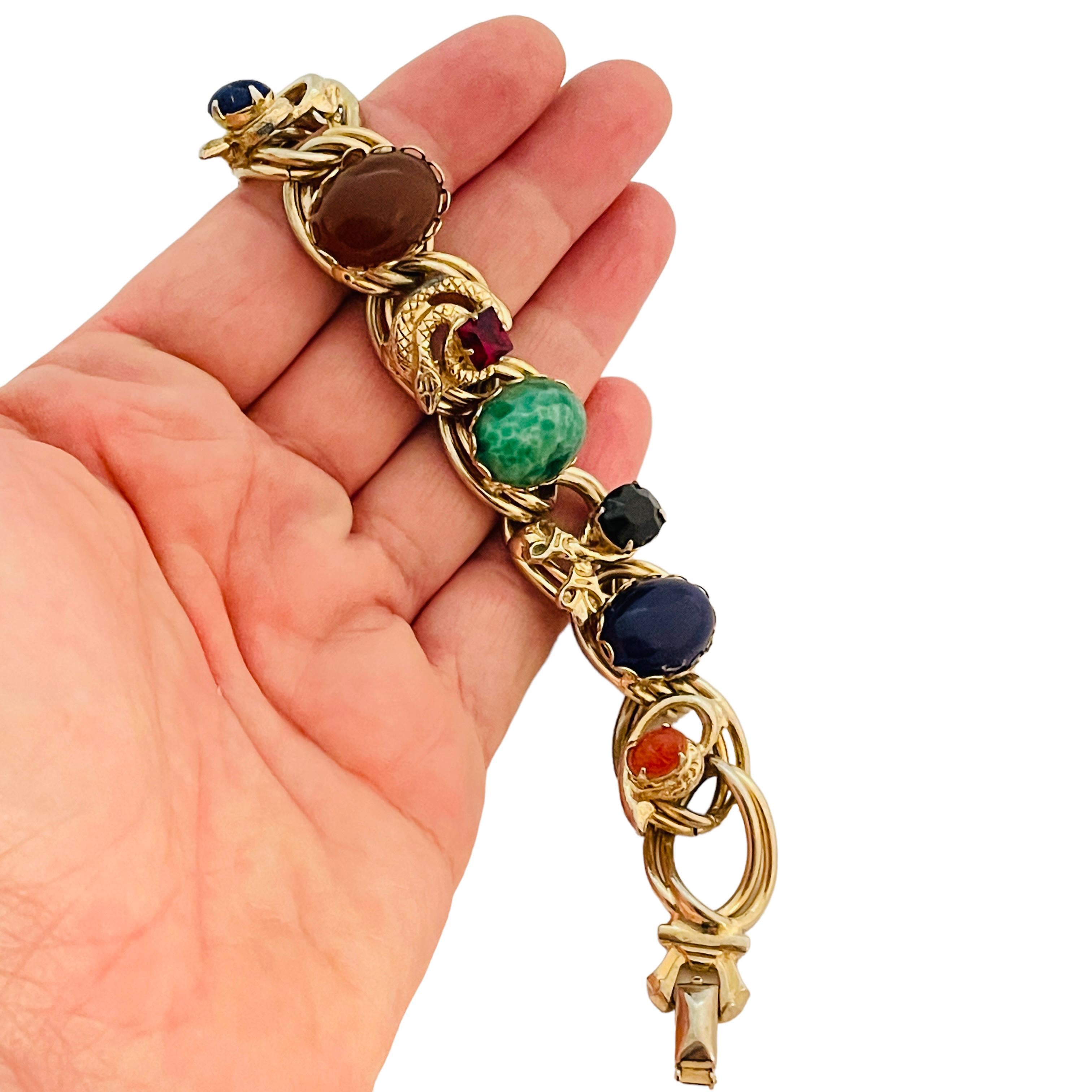Vintage gold faux glass gemstone designer bracelet In Good Condition For Sale In Palos Hills, IL