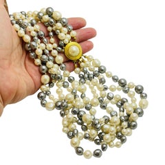 Vintage gold faux glass pearls multi strand designer necklace