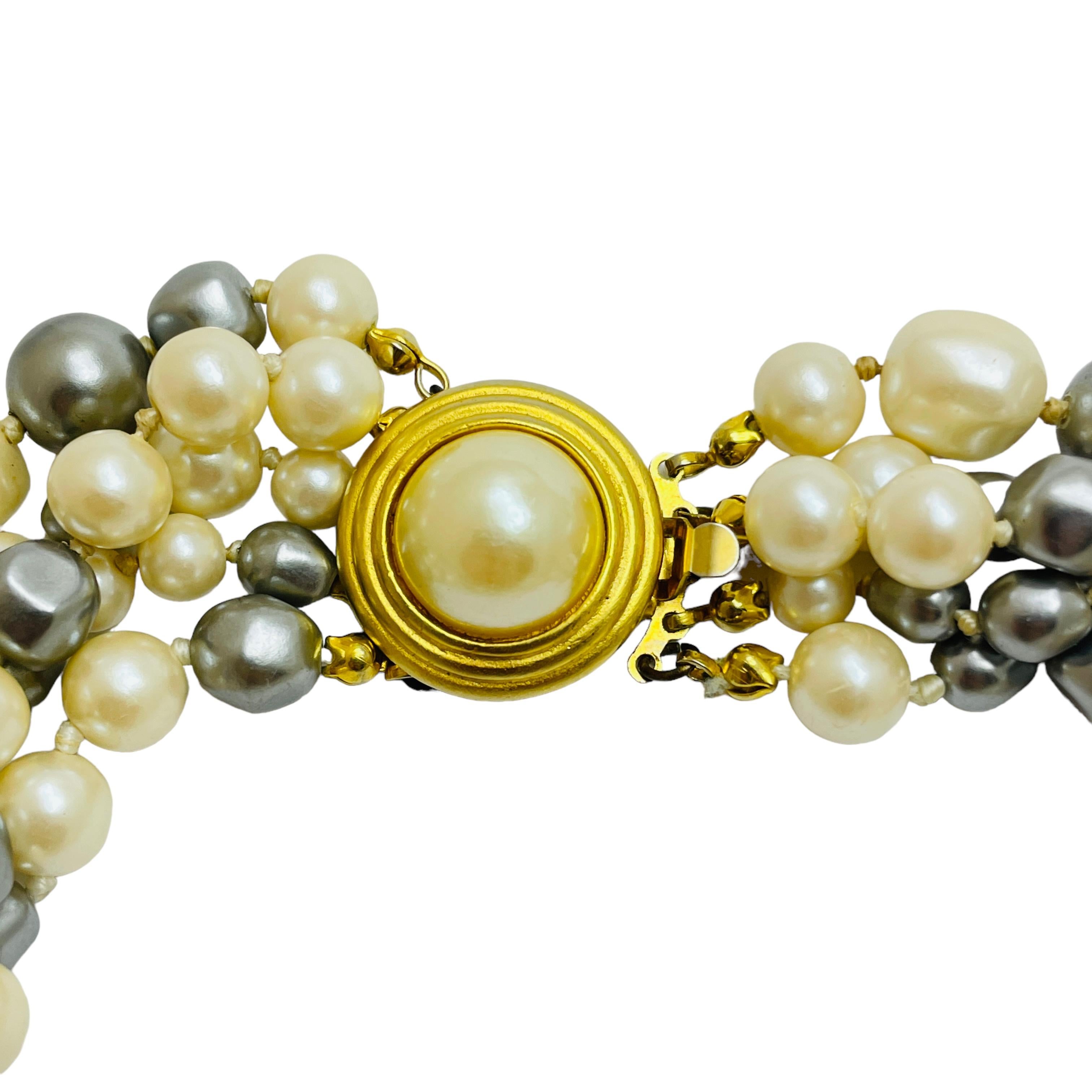 Women's or Men's Vintage gold faux glass pearls multi strand designer necklace For Sale