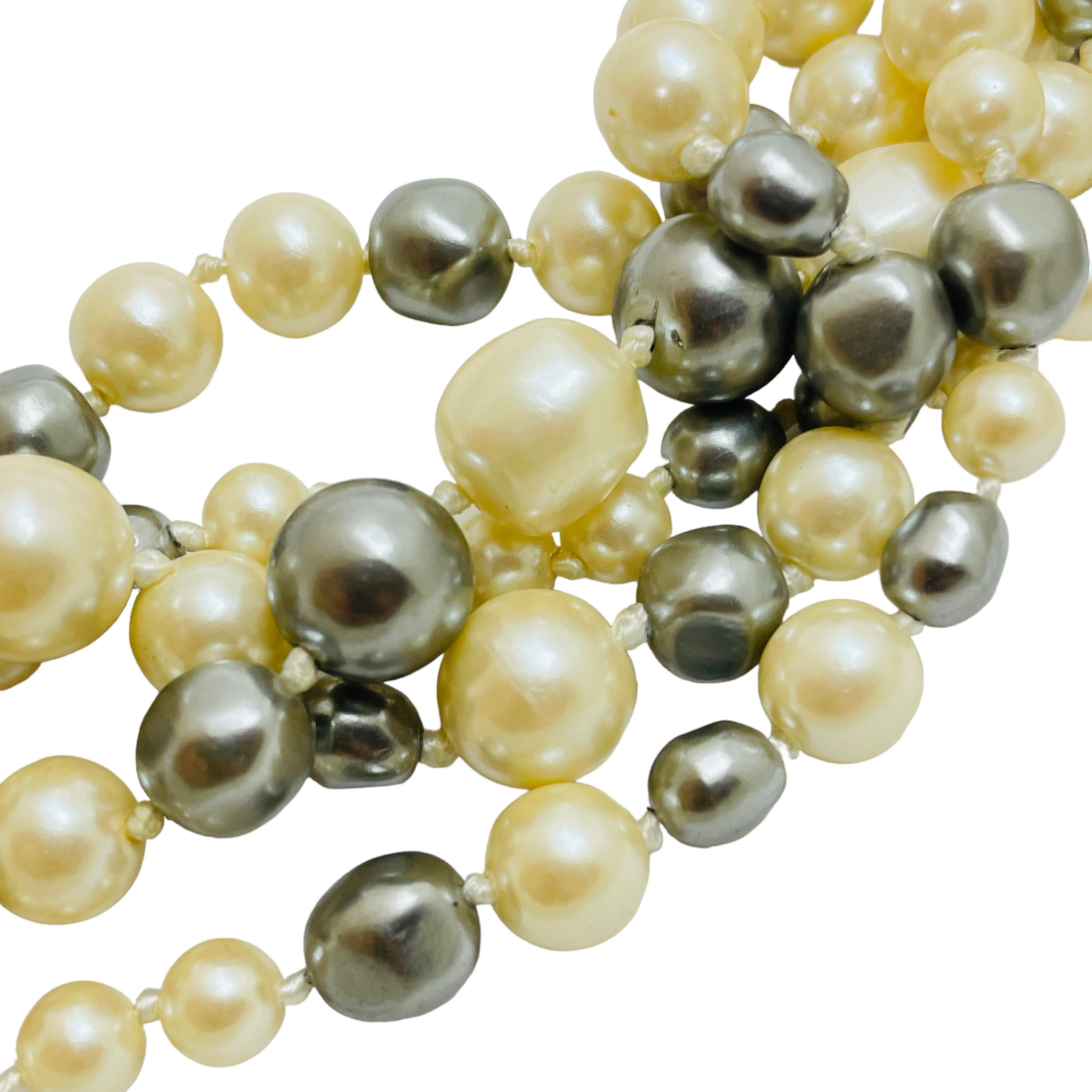 Vintage gold faux glass pearls multi strand designer necklace For Sale 1