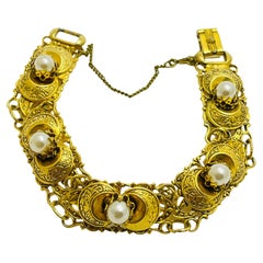 Vintage gold faux pearls designer bracelet