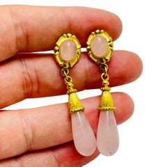 Vintage gold faux pink stone drop designer clip on earrings