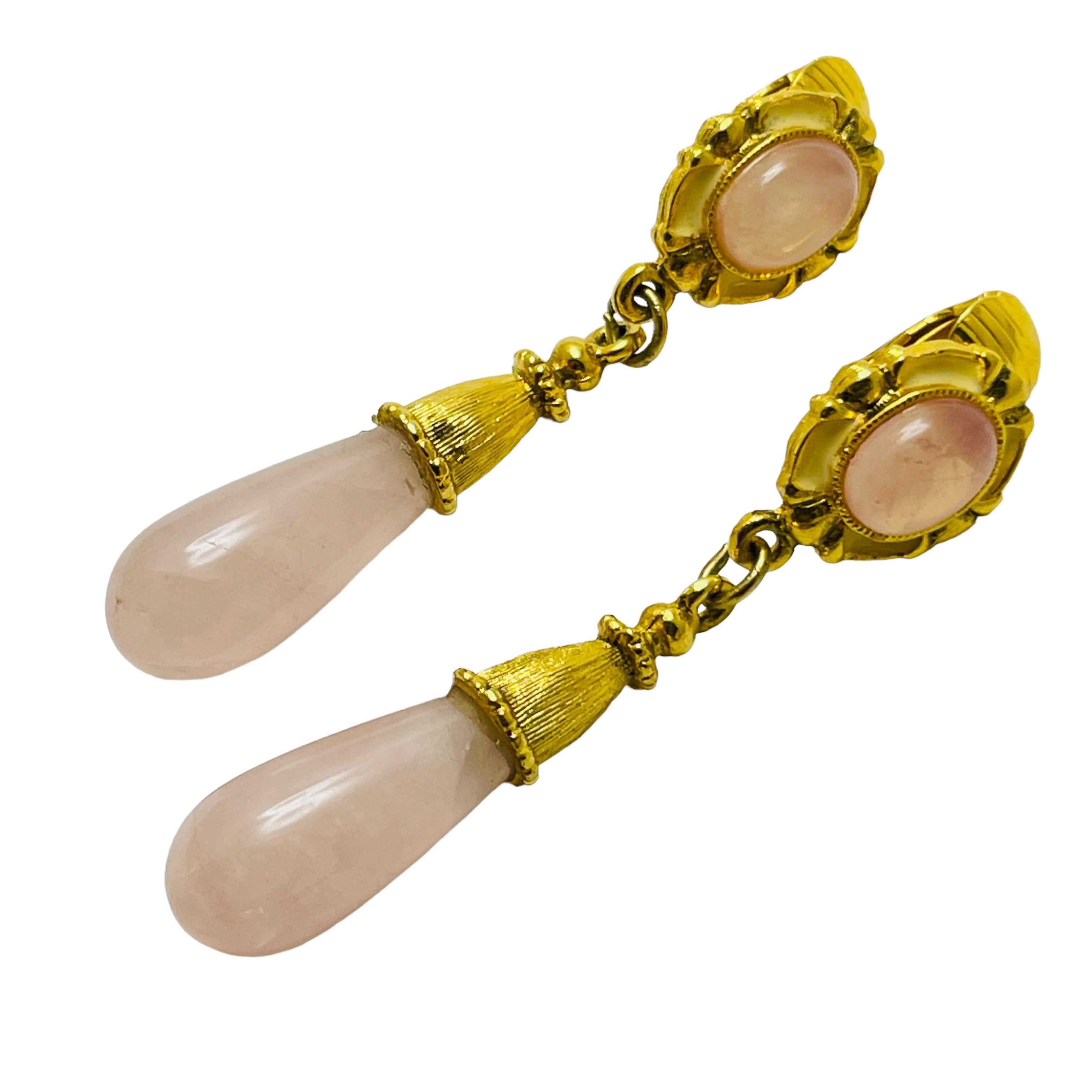 Women's or Men's Vintage gold faux pink stone drop designer clip on earrings For Sale