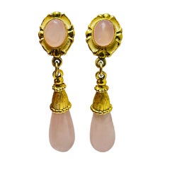 Vintage gold faux pink stone drop designer clip on earrings