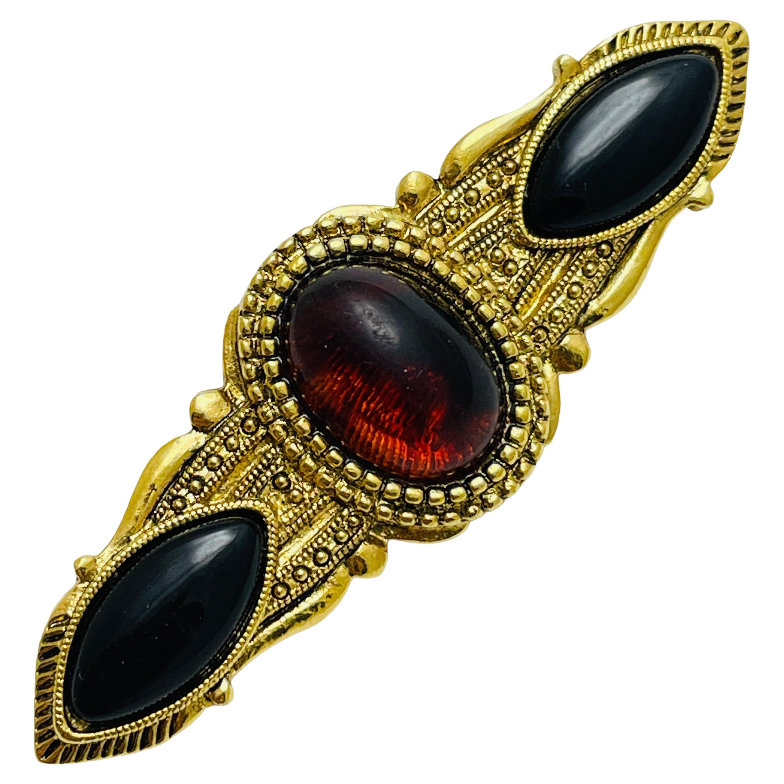 Vintage gold faux stones etruscan designer brooch For Sale