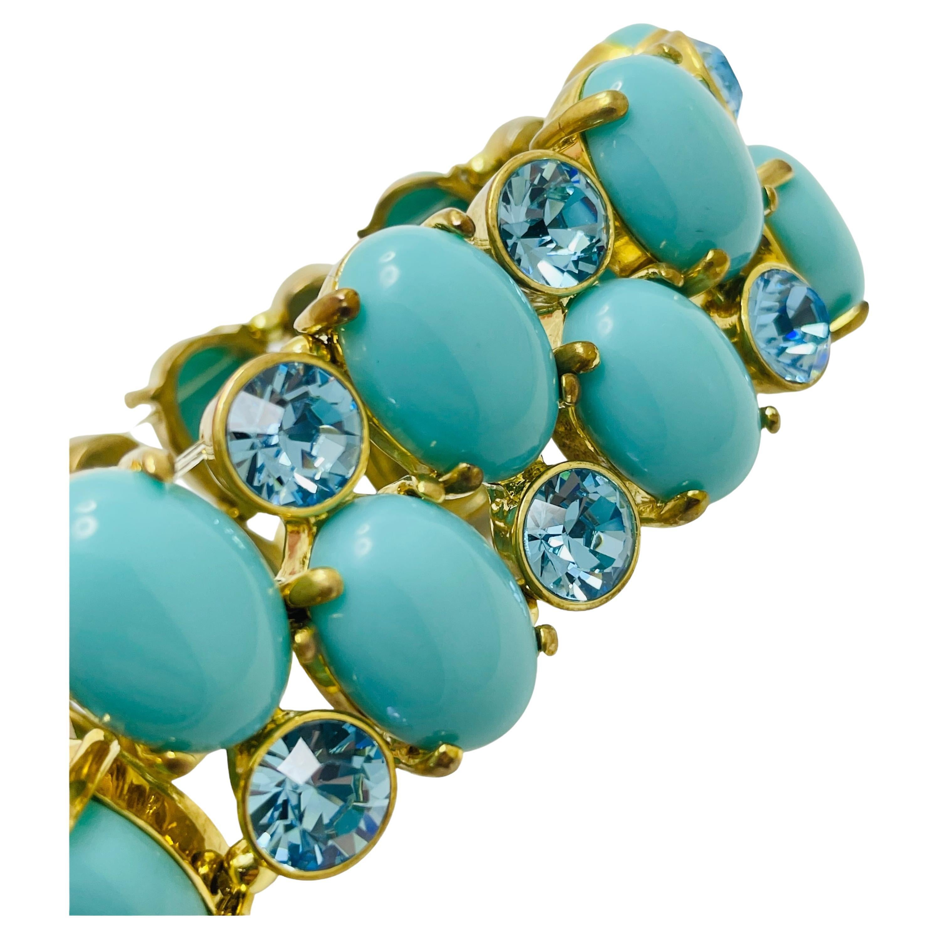 Vintage gold faux turquoise glass designer runway bracelet