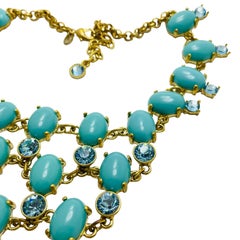 Vintage gold faux turquoise glass designer runway necklace