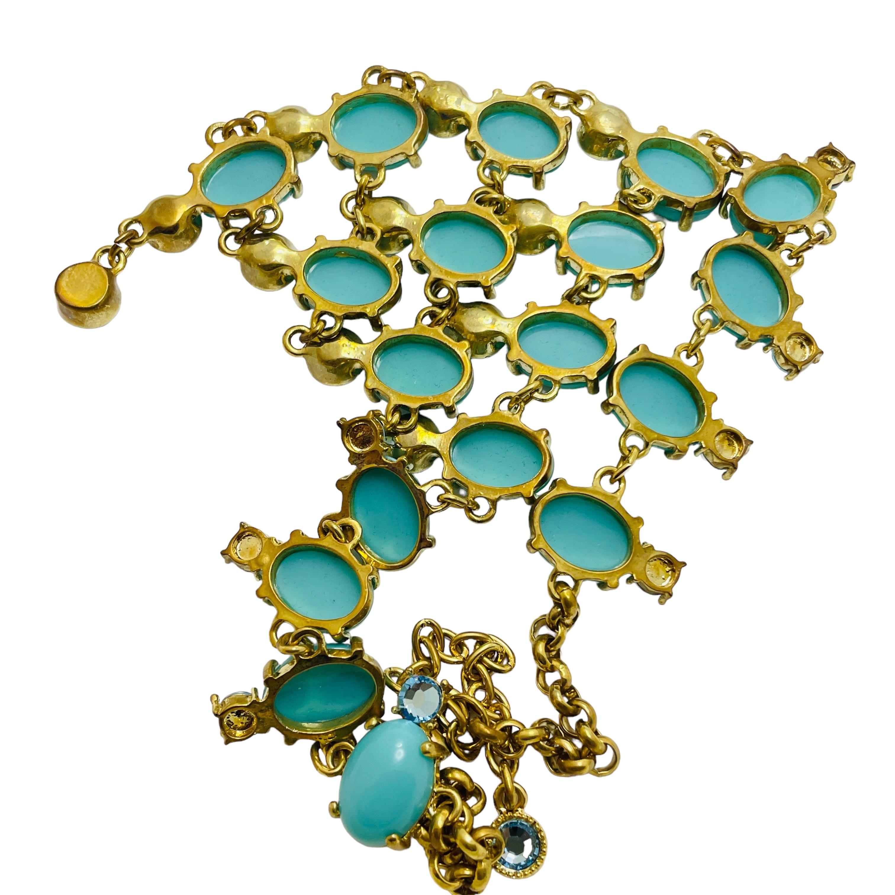 Women's Vintage gold faux turquoise glass designer runway necklace For Sale