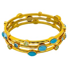 Retro gold faux turquoise set of 3 designer bangle bracelets 
