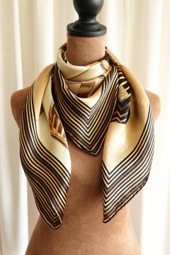 Vintage Gold Fendi Silk Scarf with Decorative Tribal Pottery Vessel Motif