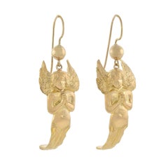 Vintage Gold Figural Praying Angel Dangling Earrings