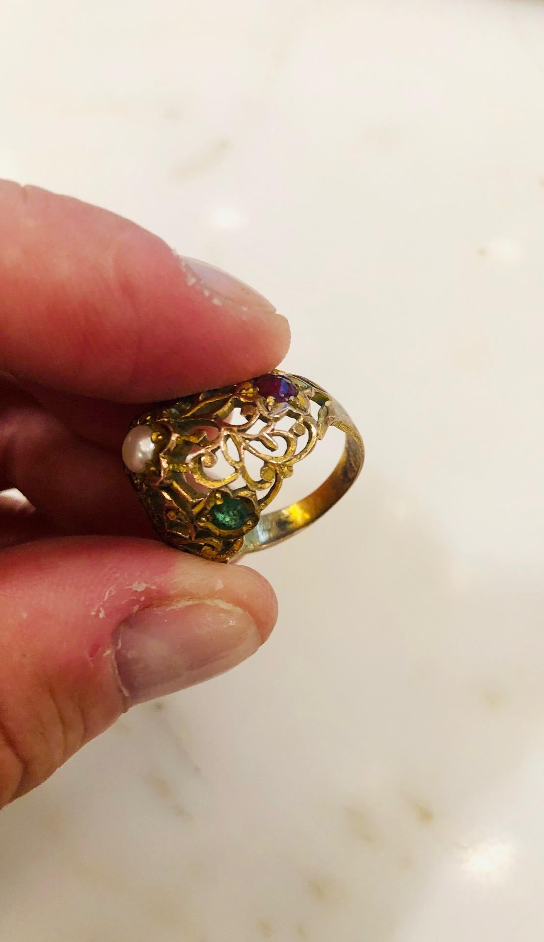 Old European Cut Vintage Gold Filigre indian Princess Ring For Sale