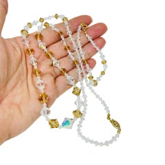 Vintage gold filled faceted aurora borealis crystal beaded necklace bracelet