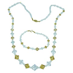 Vintage gold filled faceted aurora borealis crystal beaded necklace bracelet