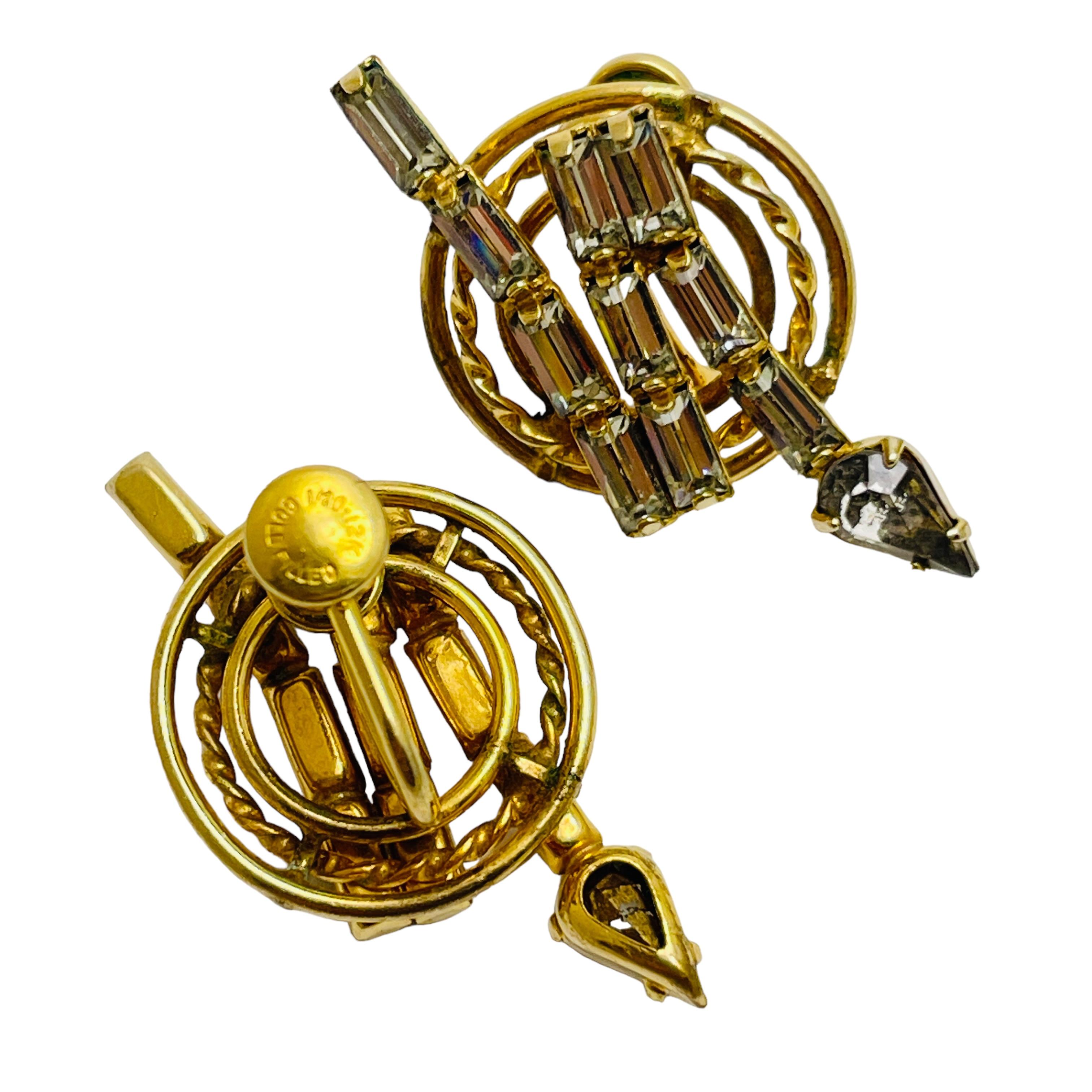 Vintage gold filled rhinestone designer screw back earrings In Good Condition For Sale In Palos Hills, IL