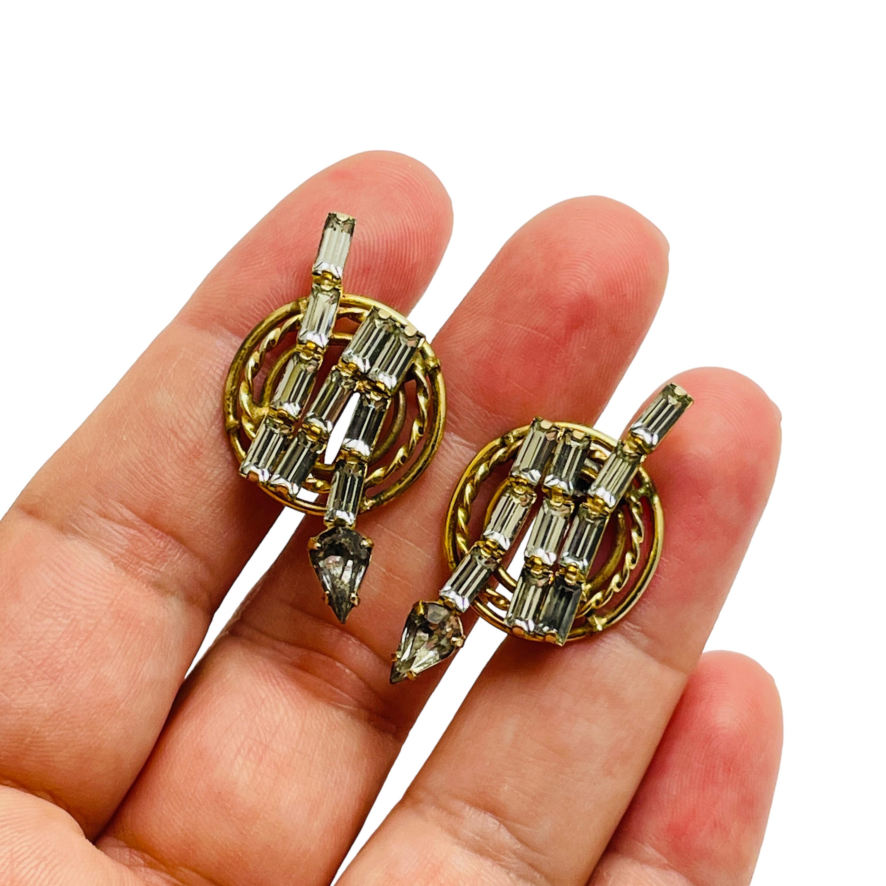 Women's Vintage gold filled rhinestone designer screw back earrings For Sale