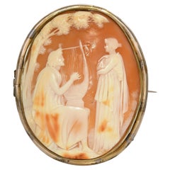 Vintage Gold Filled Shell Cameo Orpheus Playing the Lyre Brooch