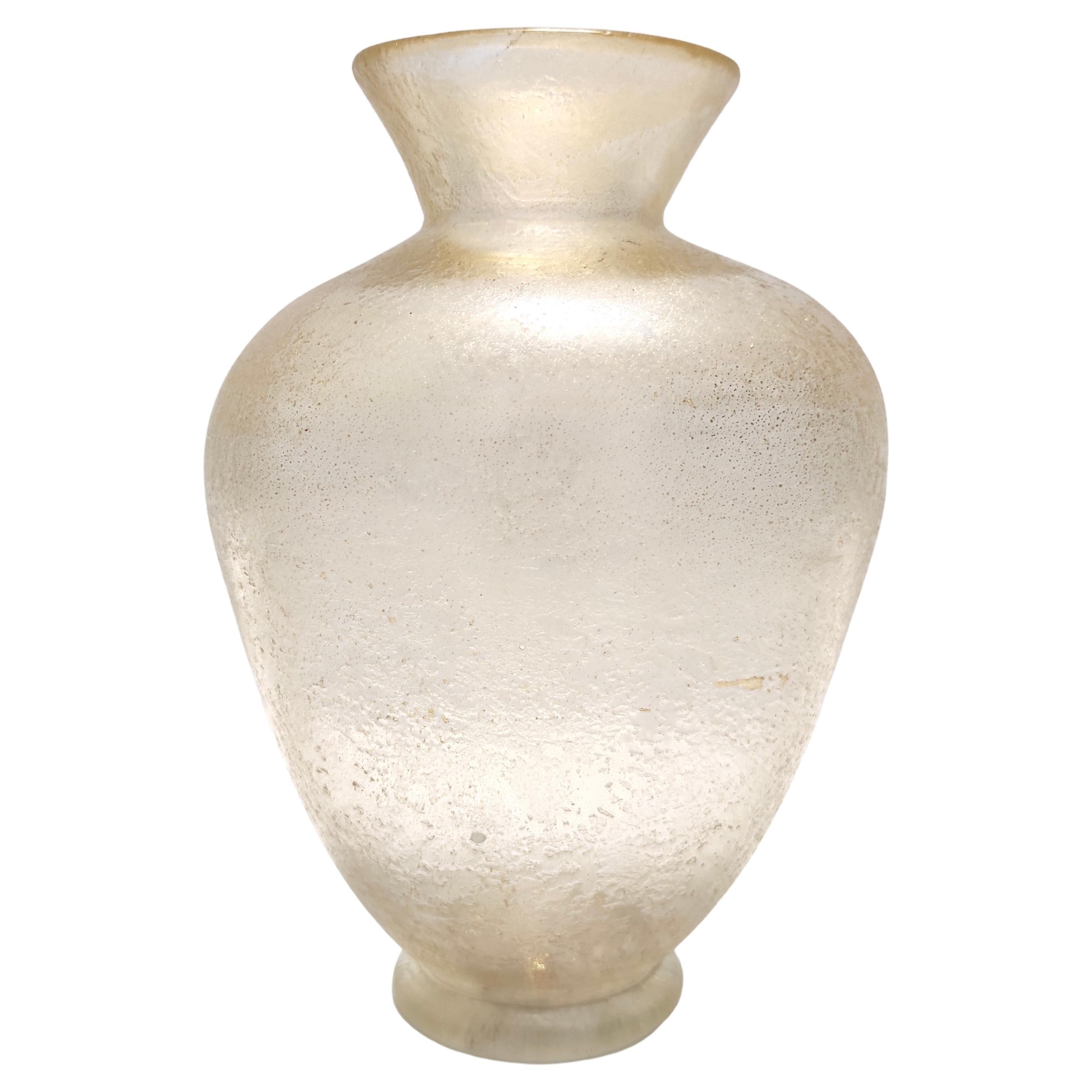 Vase amphore vintage en verre de Murano moucheté d'or par Flavio Poli pour Seguso, Italie