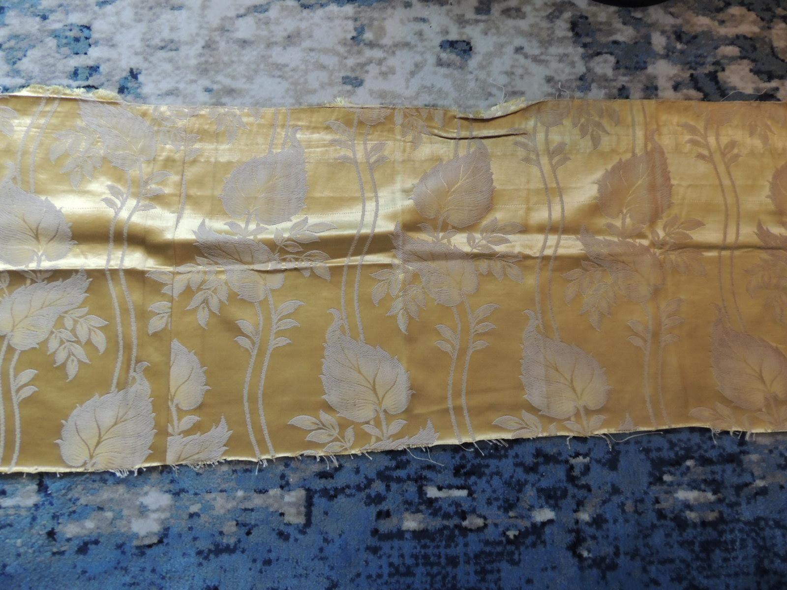 French Vintage Gold Floral Silk Damask Textile Fragment