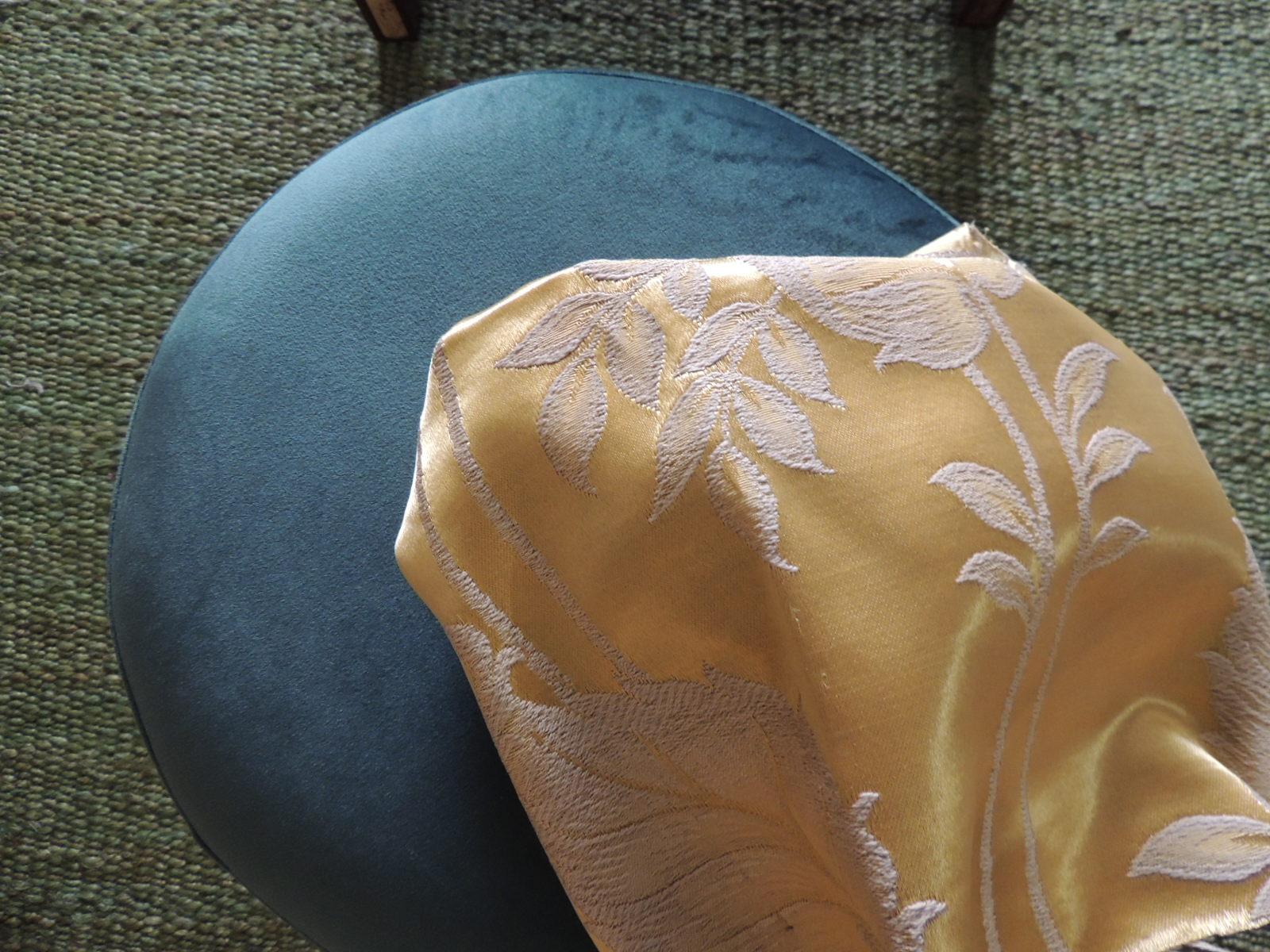 Machine-Made Vintage Gold Floral Silk Damask Textile Fragment