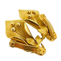 Vintage gold flowers designer clip on earrings