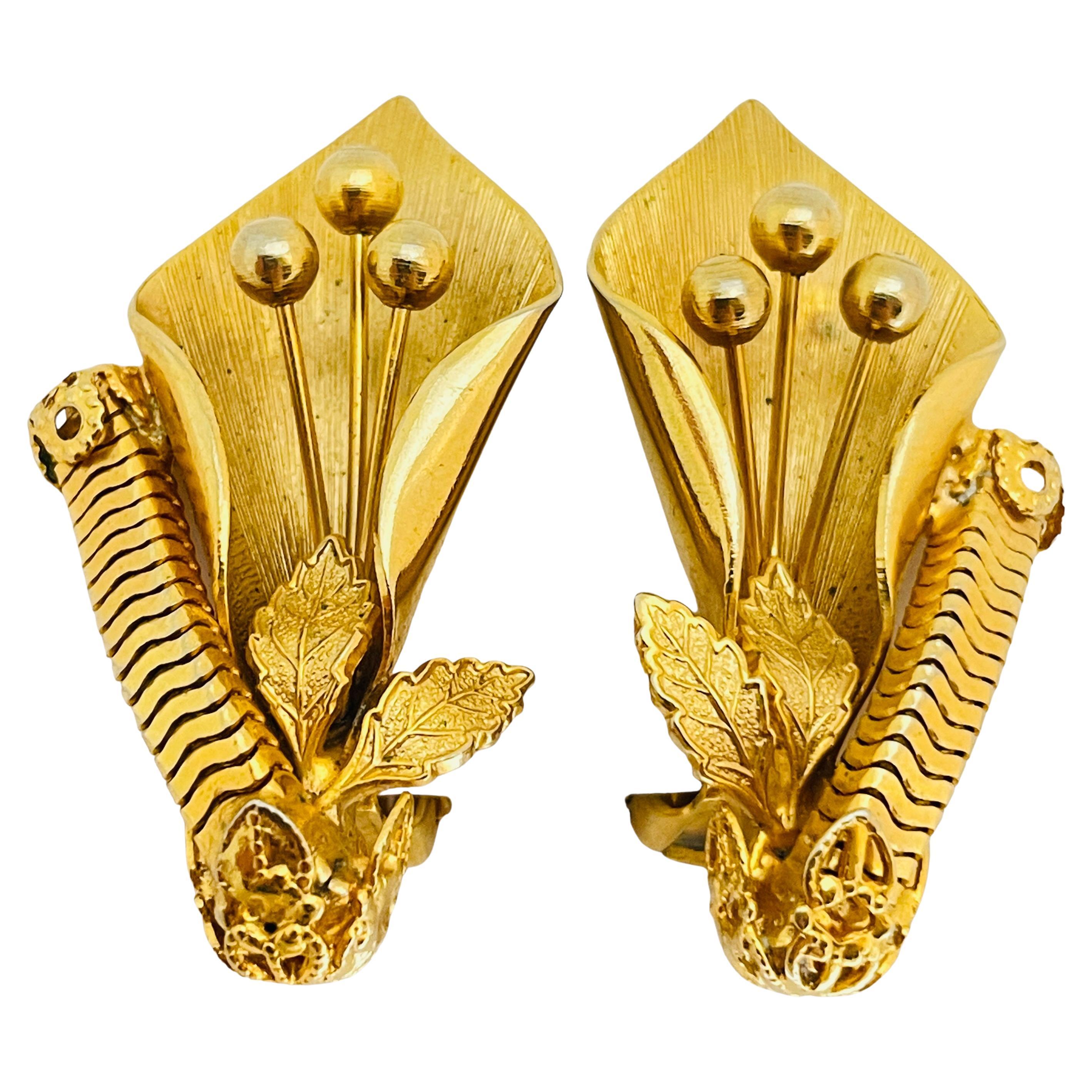 Vintage Goldblumen-Designer-Ohrclips an Ohrringen