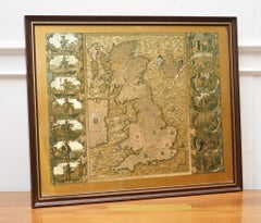 VINTAGE GOLD FOIL MAP OF THE BRITiSH ISLES 1646 BY JOANNES JANSSEN