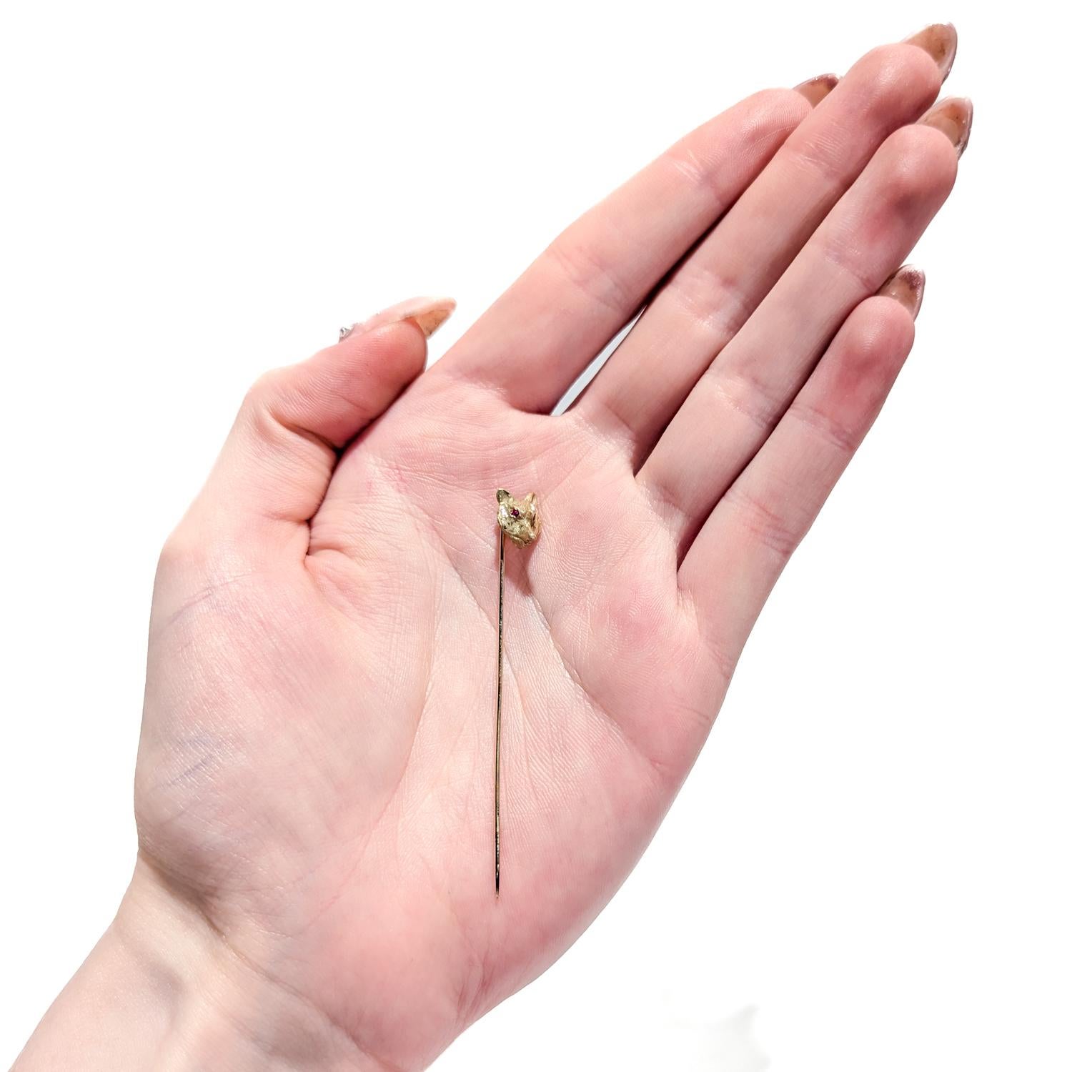 Vintage Gold Fox or Wolf Stickpin with Gemstone Eyes 5