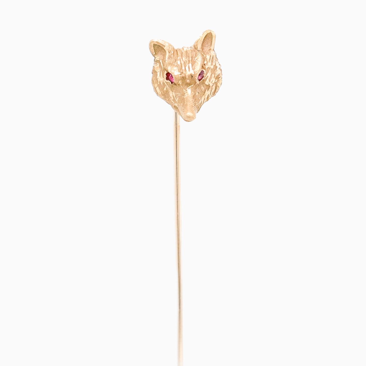Retro Vintage Gold Fox or Wolf Stickpin with Gemstone Eyes