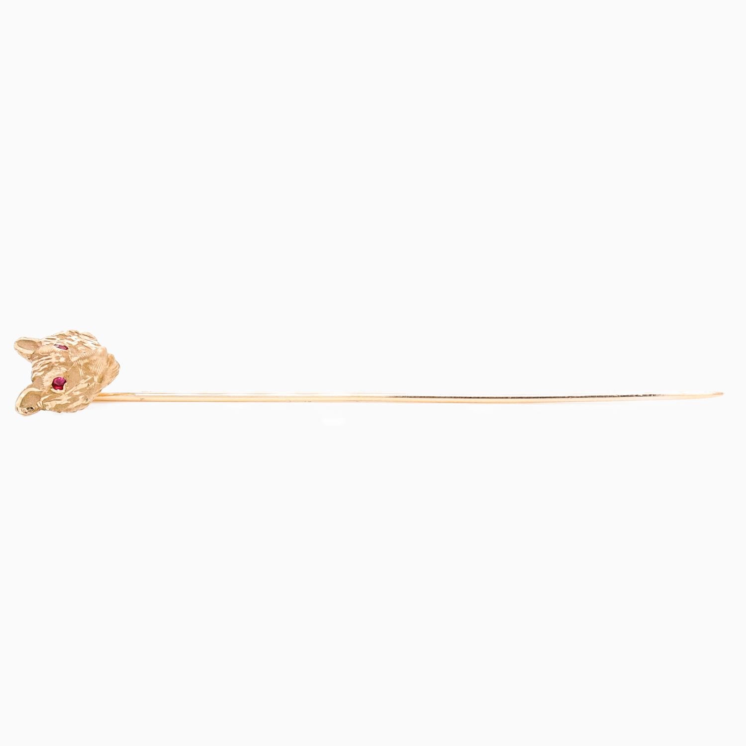 Vintage Gold Fox or Wolf Stickpin with Gemstone Eyes 1