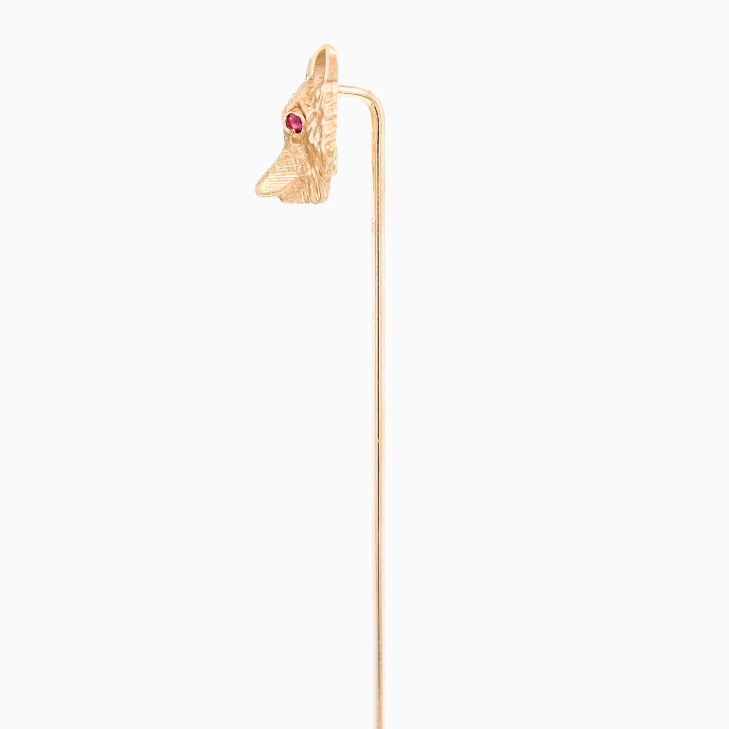 Vintage Gold Fox or Wolf Stickpin with Gemstone Eyes 2