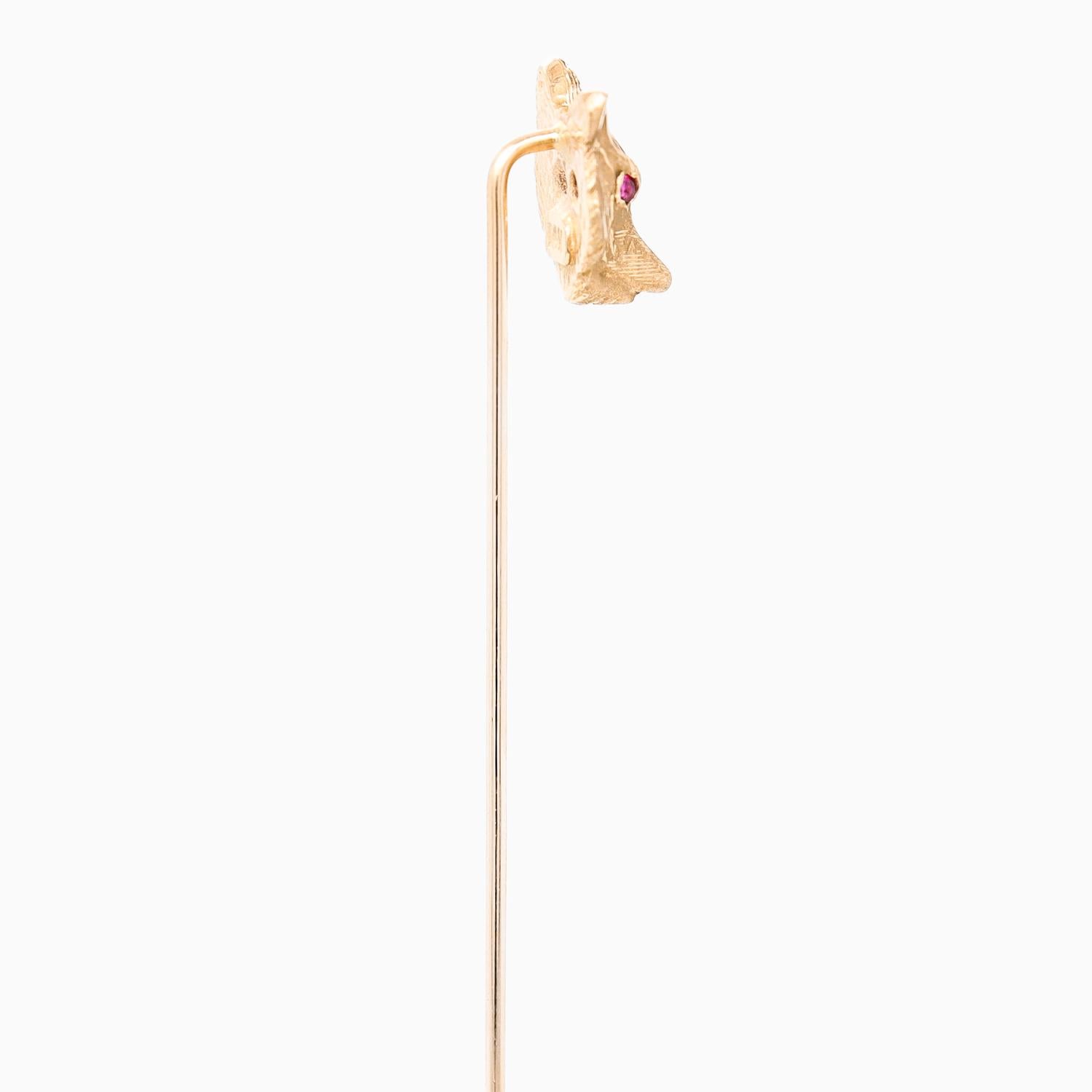 Vintage Gold Fox or Wolf Stickpin with Gemstone Eyes 4