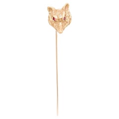 Vintage Gold Fox or Wolf Stickpin with Gemstone Eyes
